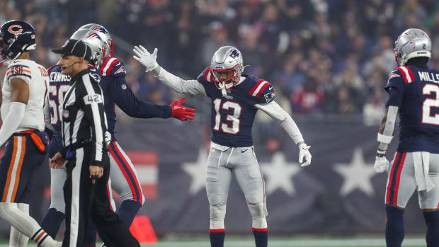 New England Patriots CB Jack Jones celebrates tackle